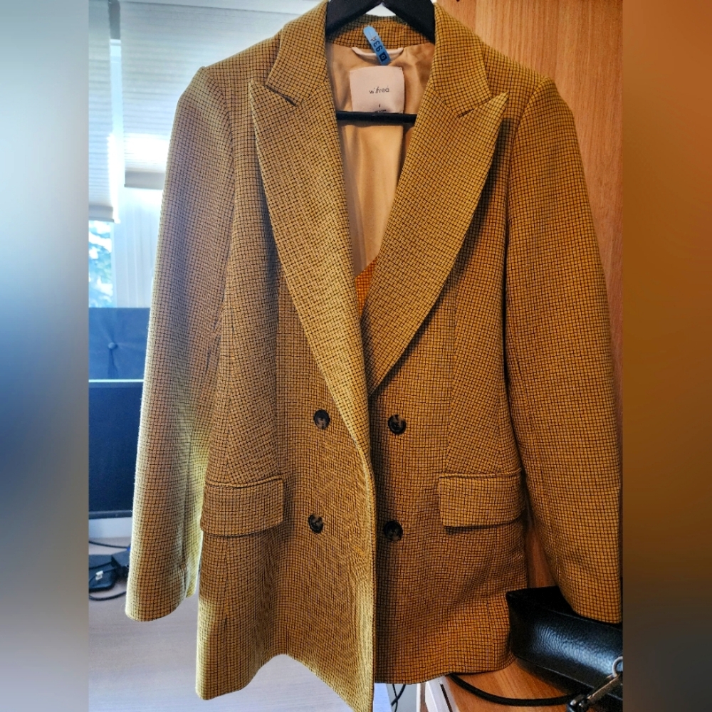 Wilfred yellow plaid blazer double breasted 4